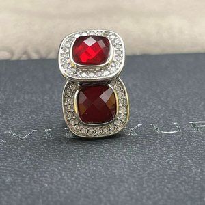 David Yurman Sterling Silver Garnet Stud Earrings with Pave Diamonds